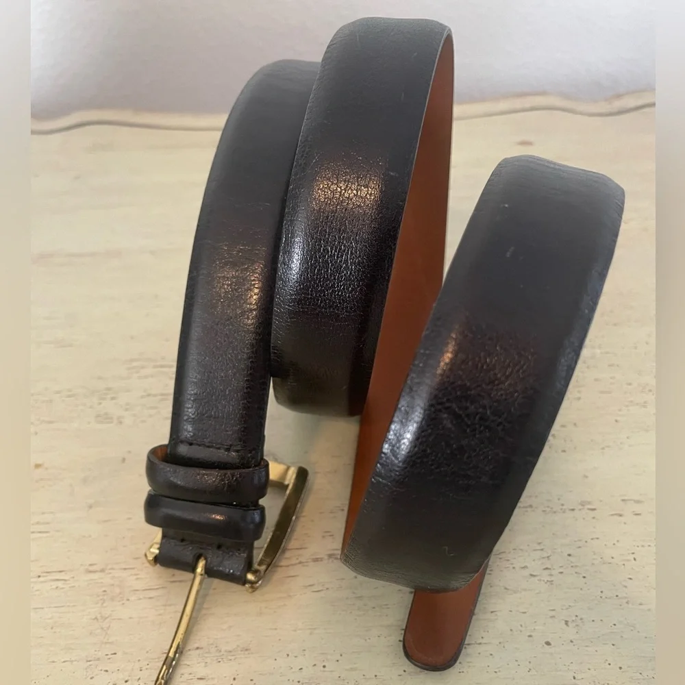 TRAFALGAR Made in USA Glazed Capra Classic Leather Belt in Black Size 42 $105